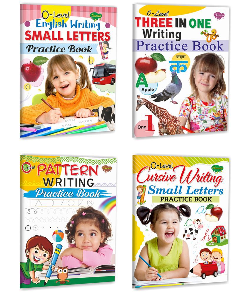     			Sawan Present Set Of 4 Writing Books | 0-Level Three In One Writing Practice Book, 0-Level Pattern Writing Practice Book, 0-Level English Writing Small Letters Practice Book And 0-Level Curisve Writing Small Letters Practice Book