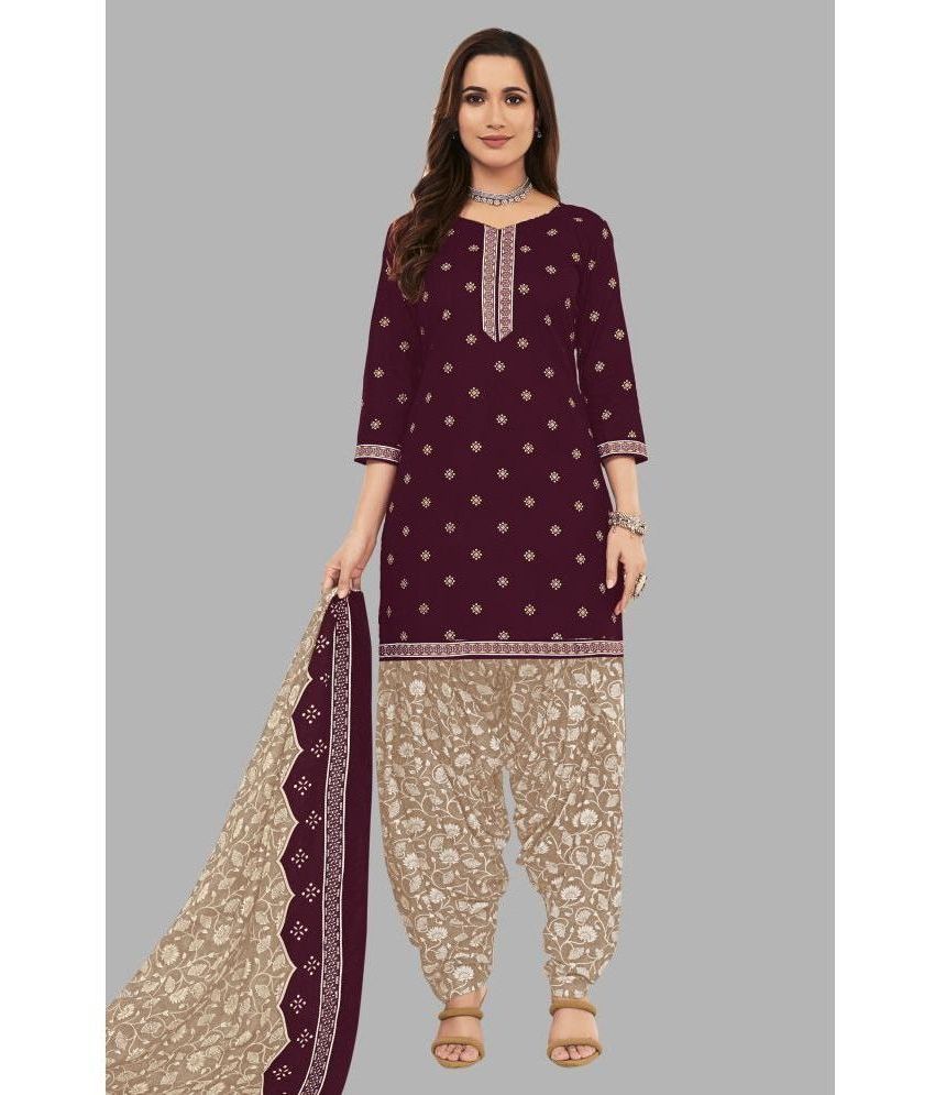     			shree jeenmata collection Cotton Printed Kurti With Patiala Women's Stitched Salwar Suit - Maroon ( Pack of 1 )