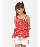 Nauti Nati Pack of 1 Girls Polyester Top With Shorts ( Red & White )