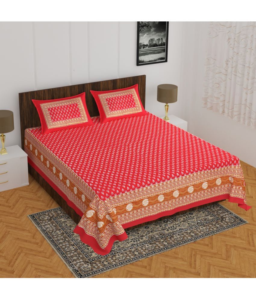     			CLOTHOLOGY Cotton Ethnic 1 Double Bedsheet with 2 Pillow Covers - Red