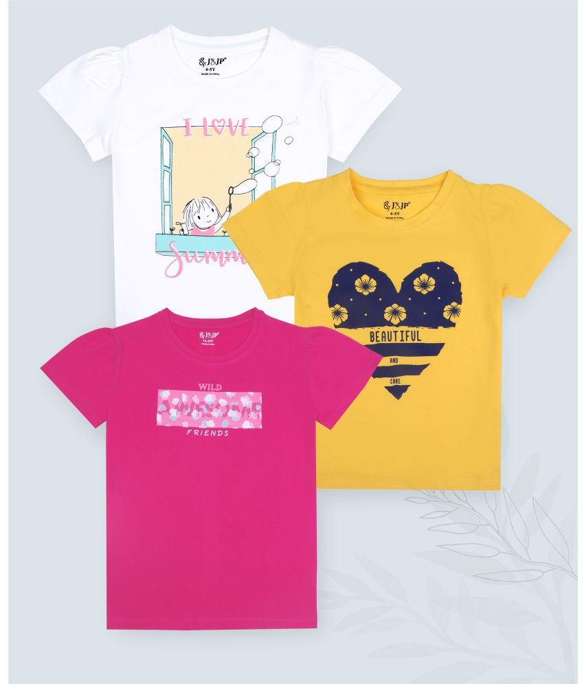     			J&JP Multicolor Cotton Blend Girls T-Shirt ( Pack of 3 )