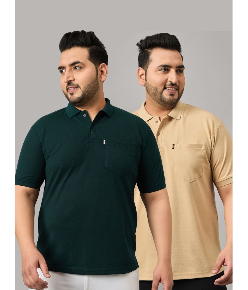     			MXN Cotton Blend Regular Fit Solid Half Sleeves Men's Polo T Shirt - Dark Green ( Pack of 2 )