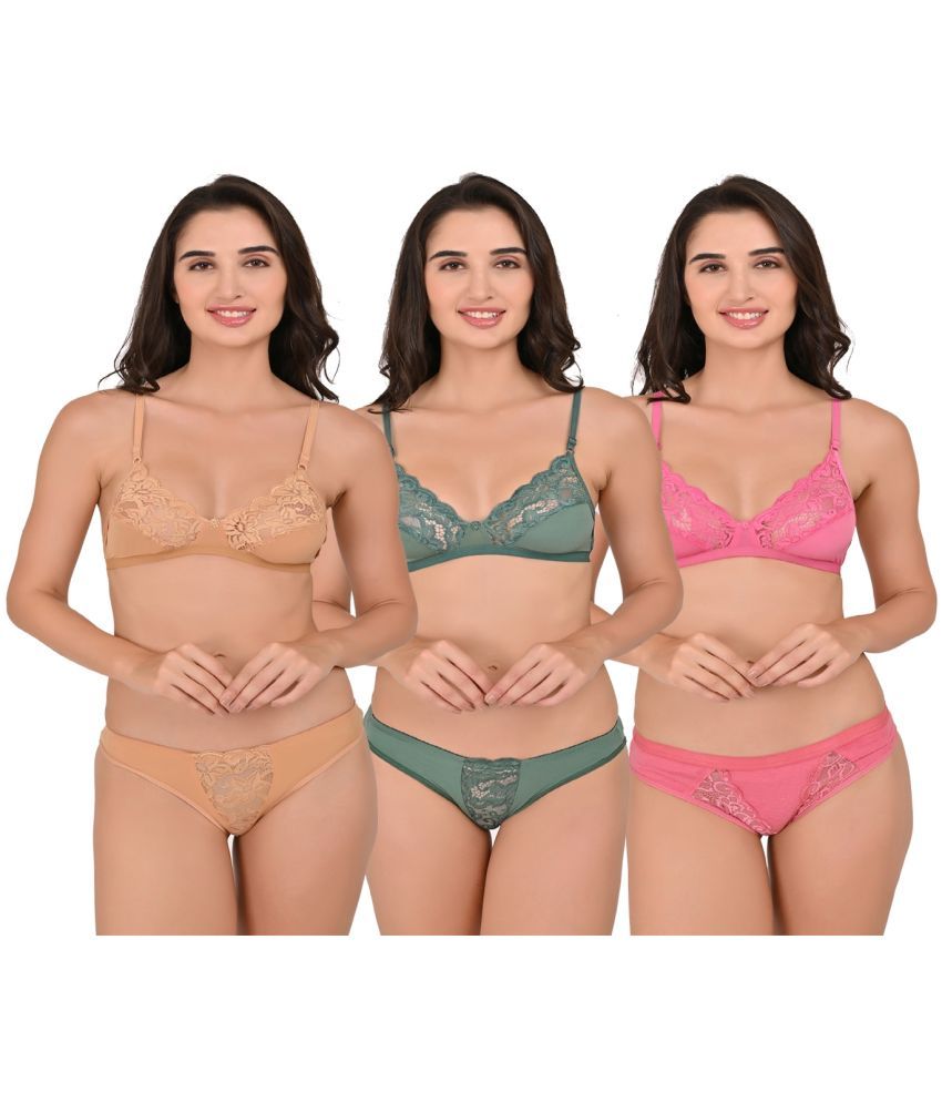     			Piylu Pack of 3 Lycra Women's Bra & Panty Set ( Multicolor )