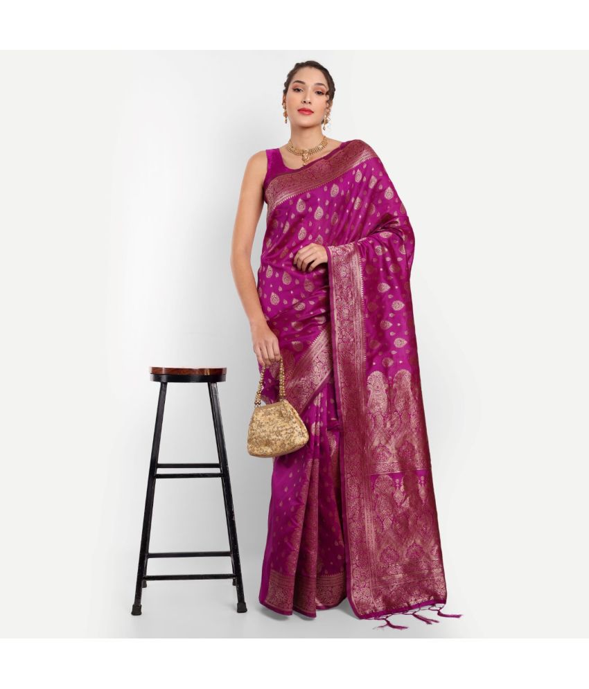     			TRYELROOM Art Silk Self Design Saree With Blouse Piece - Purple ( Pack of 1 )
