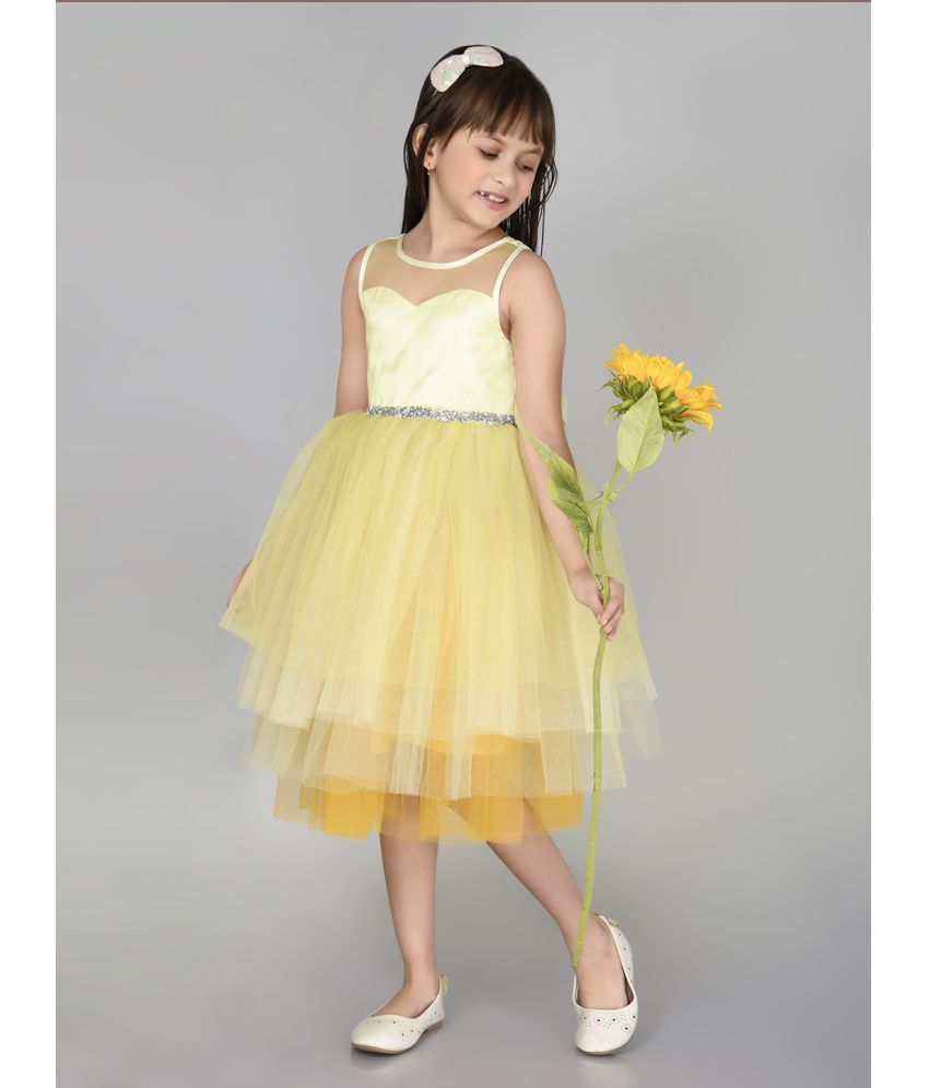     			Toy Balloon Kids Net Asymmetric Dress For Girls ( Pack of 1 , Lemon )