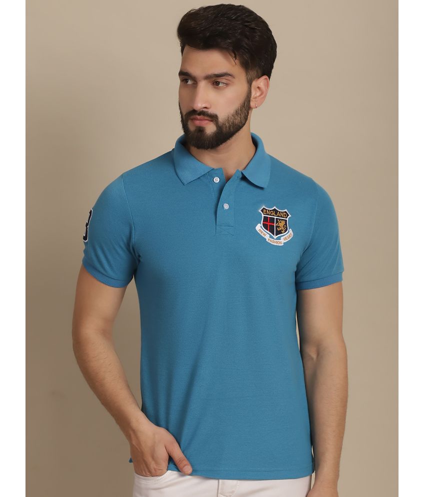     			NVI Cotton Blend Regular Fit Embroidered Half Sleeves Men's Polo T Shirt - Blue ( Pack of 1 )