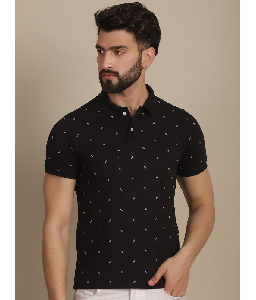     			NVI Cotton Blend Regular Fit Printed Half Sleeves Men's Polo T Shirt - Black ( Pack of 1 )