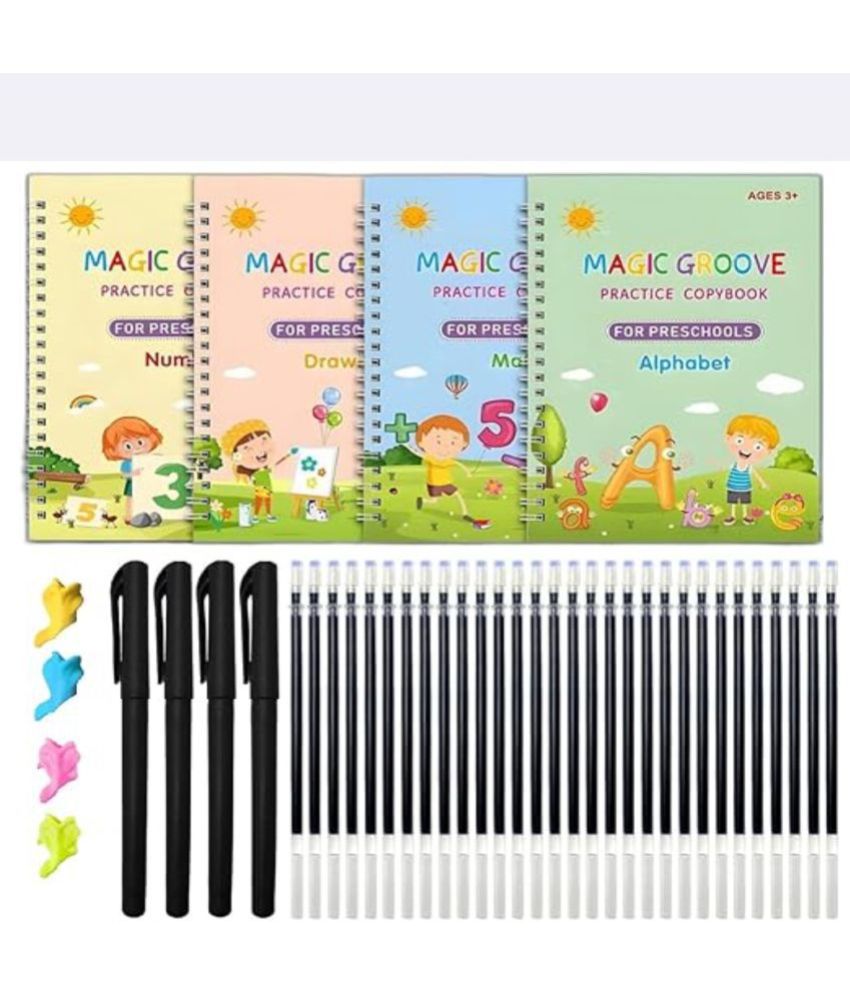     			Sank Magic Reusable Practice Copybook (8 BOOK + 20 REFILL+ 2 Pen +2 Grip) Number Tracing Book for Preschoolers with Pen Magic Calligraphy Copybook Set Practical.