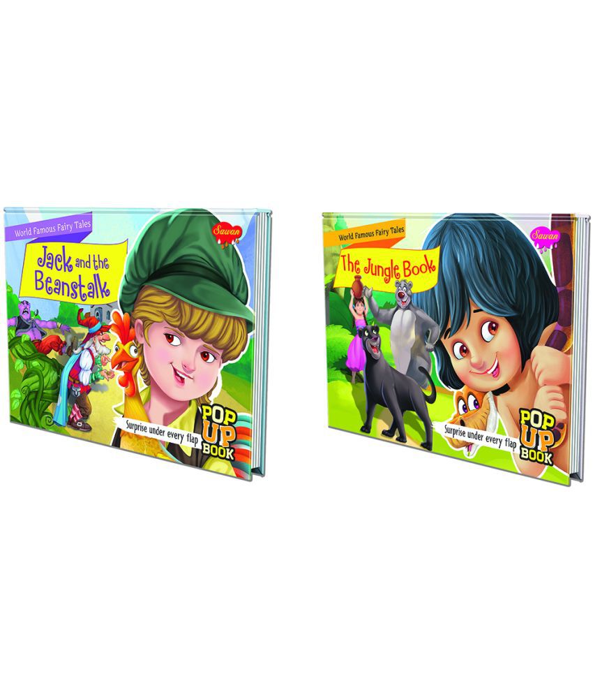     			Set of 2 POP UP books World Famous Fairy Tales |The Jungle Book and Jack and the Beanstalk| "From Enchanted Forests to Mighty Giants: A Tale of Two Fairy Adventures"