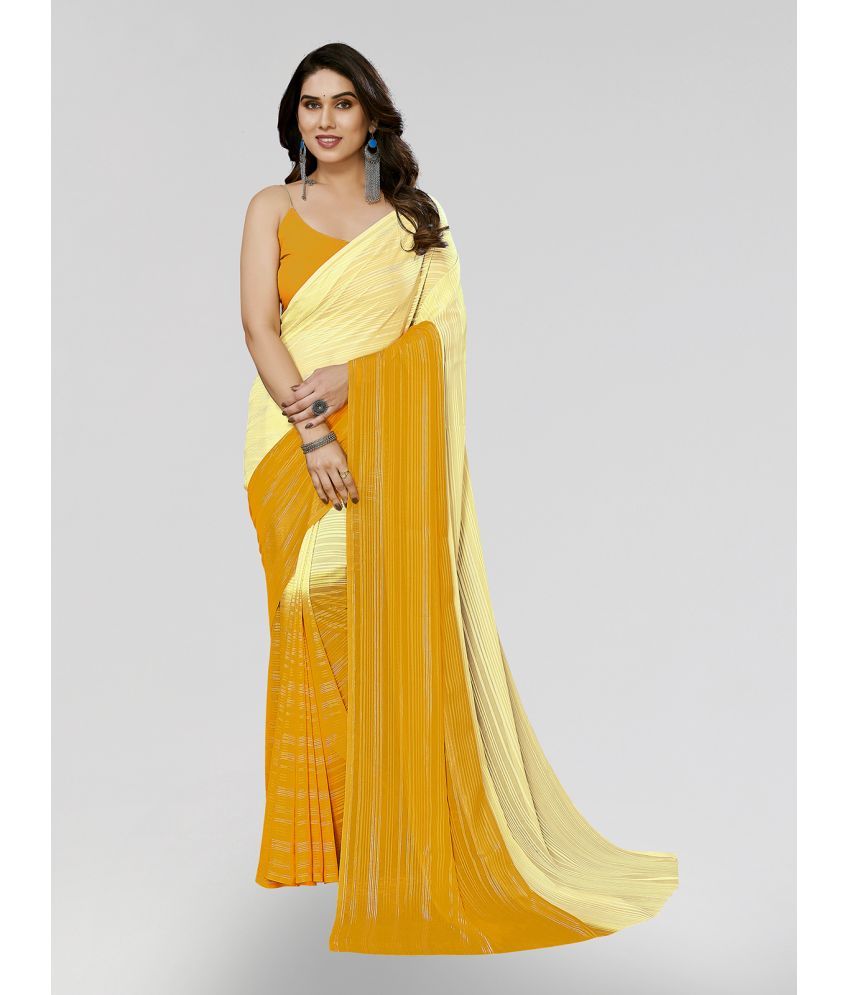     			ANAND SAREES Satin Striped Saree With Blouse Piece - Yellow ( Pack of 1 )