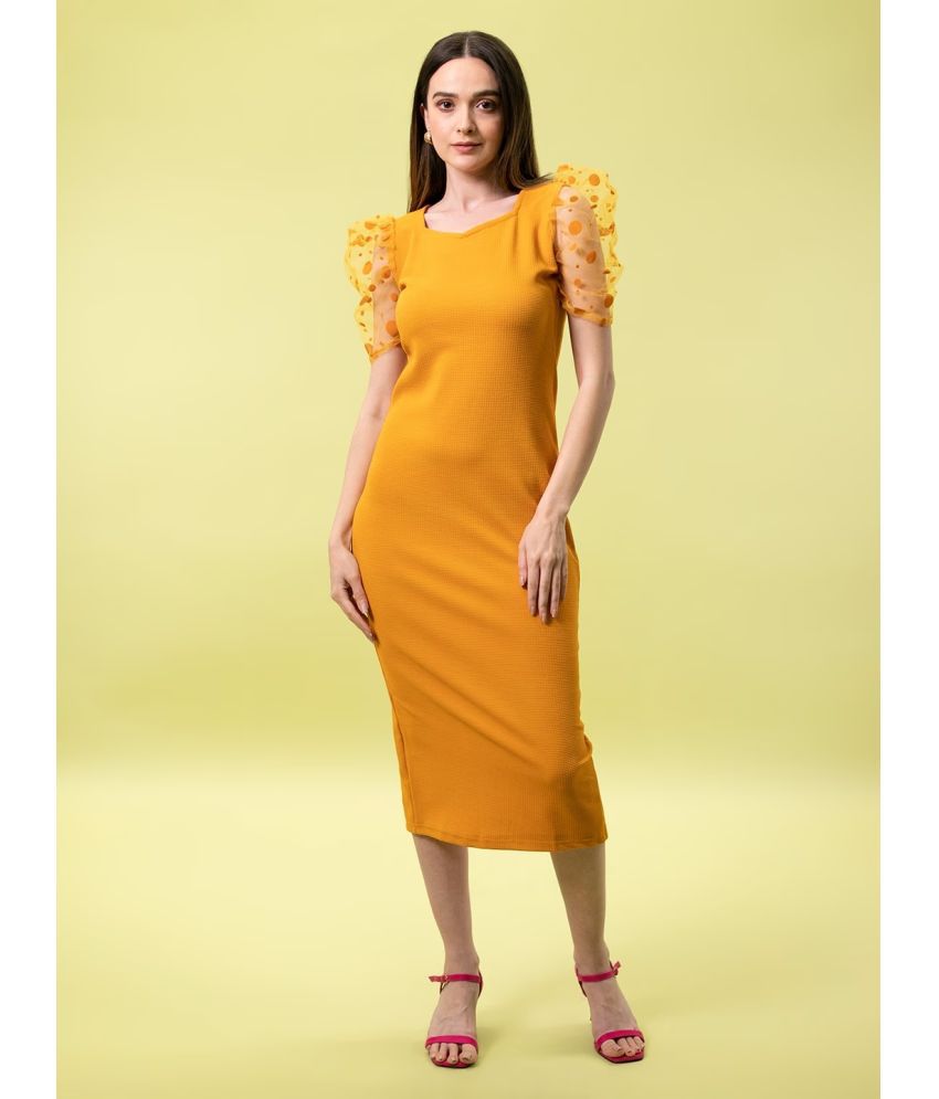     			BuyNewTrend Polyester Printed Midi Women's Bodycon Dress - Yellow ( Pack of 1 )