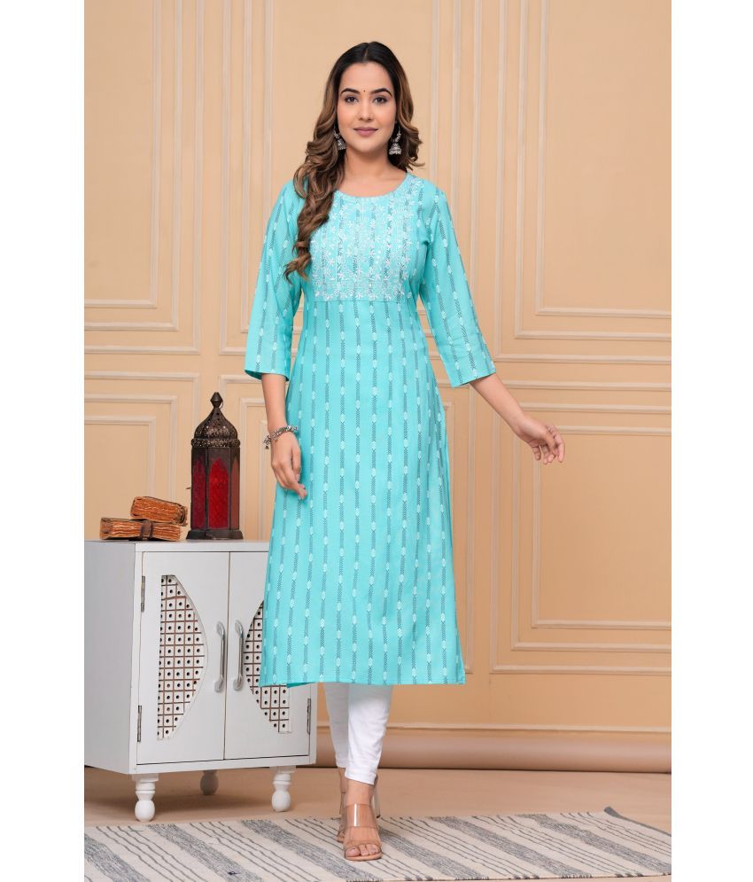     			GlowWorld Rayon Embroidered Straight Women's Kurti - Light Blue ( Pack of 1 )