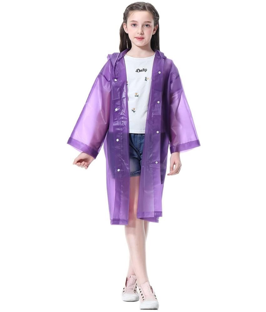     			INFISPACE Kid's Reusable EVA Rain Poncho Raincoat| Rain Jackets Long with Hood Purple Color Raincoat pack of 1_15 - 16 Years