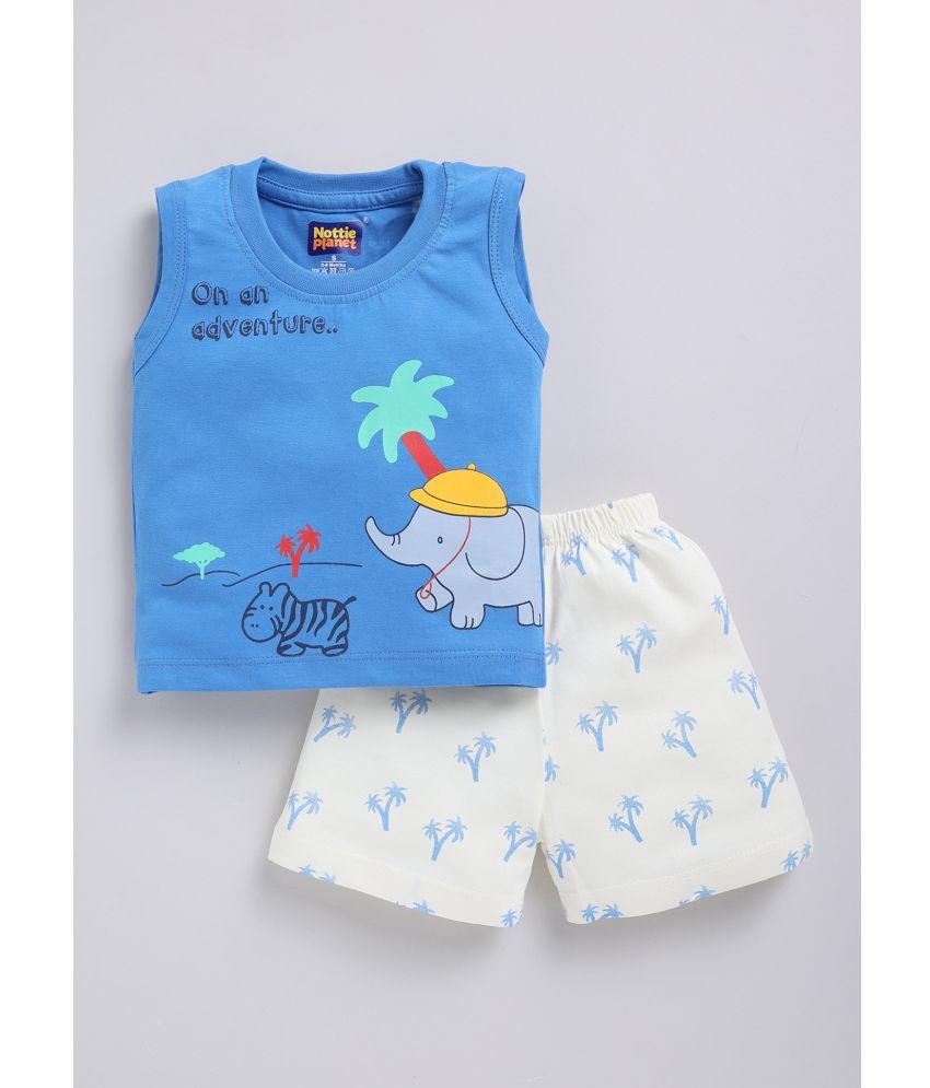     			Nottie planet Blue Cotton Baby Boy T-Shirt & Shorts ( Pack of 1 )