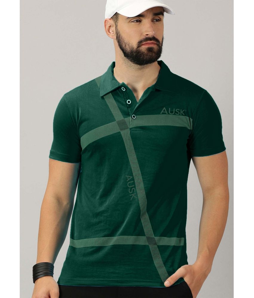     			AUSK Cotton Blend Regular Fit Self Design Half Sleeves Men's Polo T Shirt - Green ( Pack of 1 )