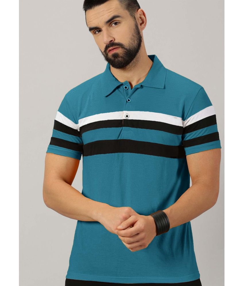     			AUSK Cotton Blend Regular Fit Striped Half Sleeves Men's Polo T Shirt - Teal Blue ( Pack of 1 )