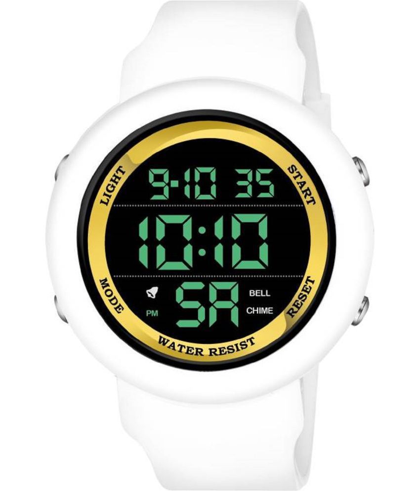     			Rhonium White PU Digital Men's Watch