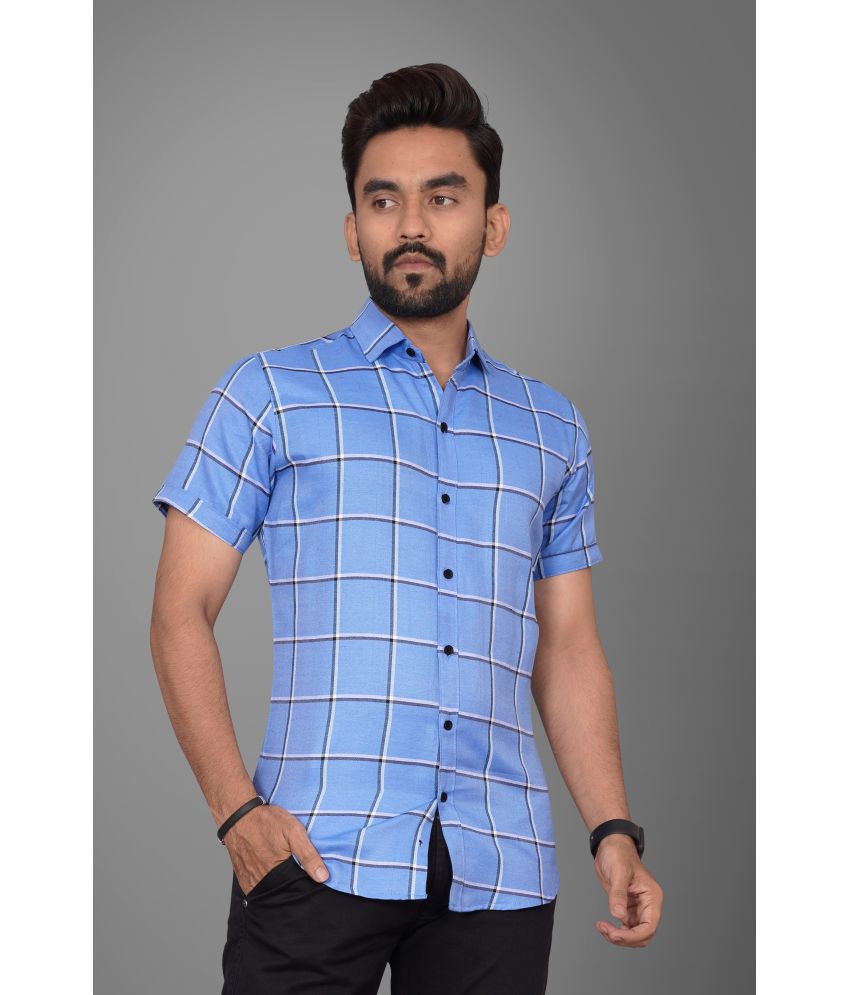     			SUR-T Cotton Blend Regular Fit Checks Half Sleeves Men's Casual Shirt - Blue ( Pack of 1 )