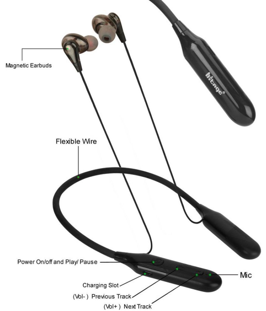     			hitage NBT-787 JINGLE Series In-the-ear Bluetooth Headset with Upto 22h Talktime Deep Bass - Black
