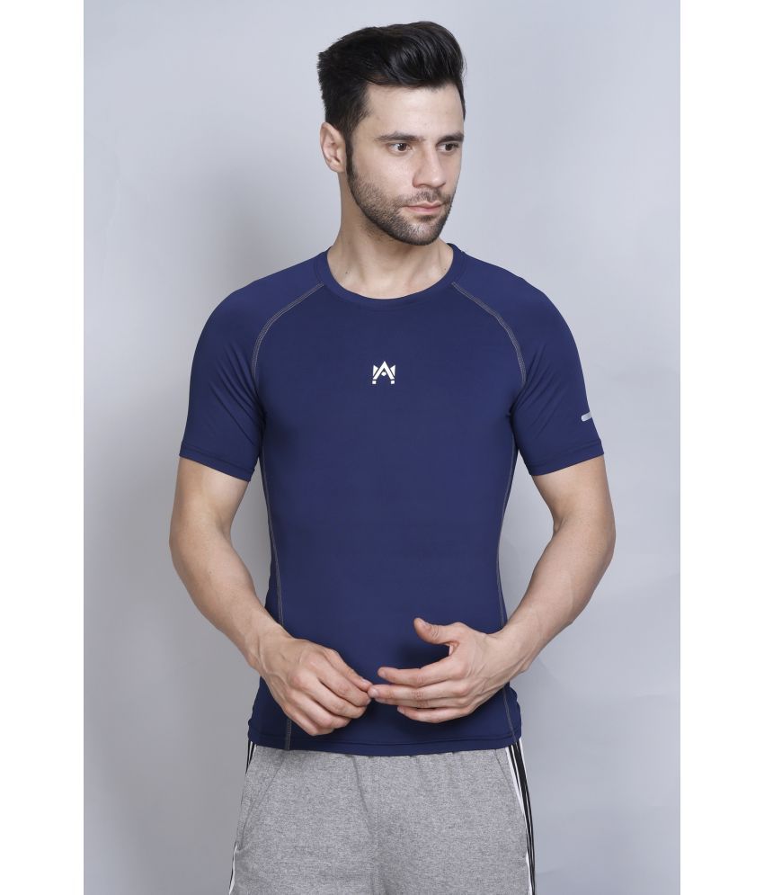     			A-MAN Polyester Regular Fit Solid Half Sleeves Men's T-Shirt - Navy ( Pack of 1 )