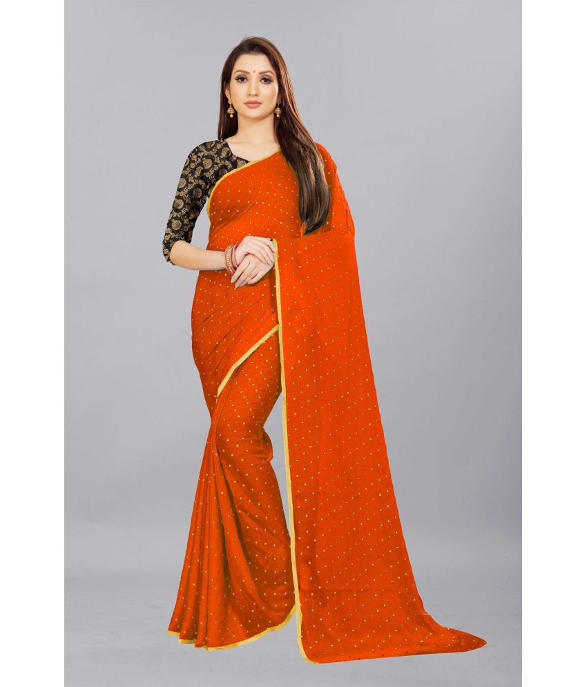     			Aardiva Chiffon Printed Saree With Blouse Piece - Orange ( Pack of 1 )