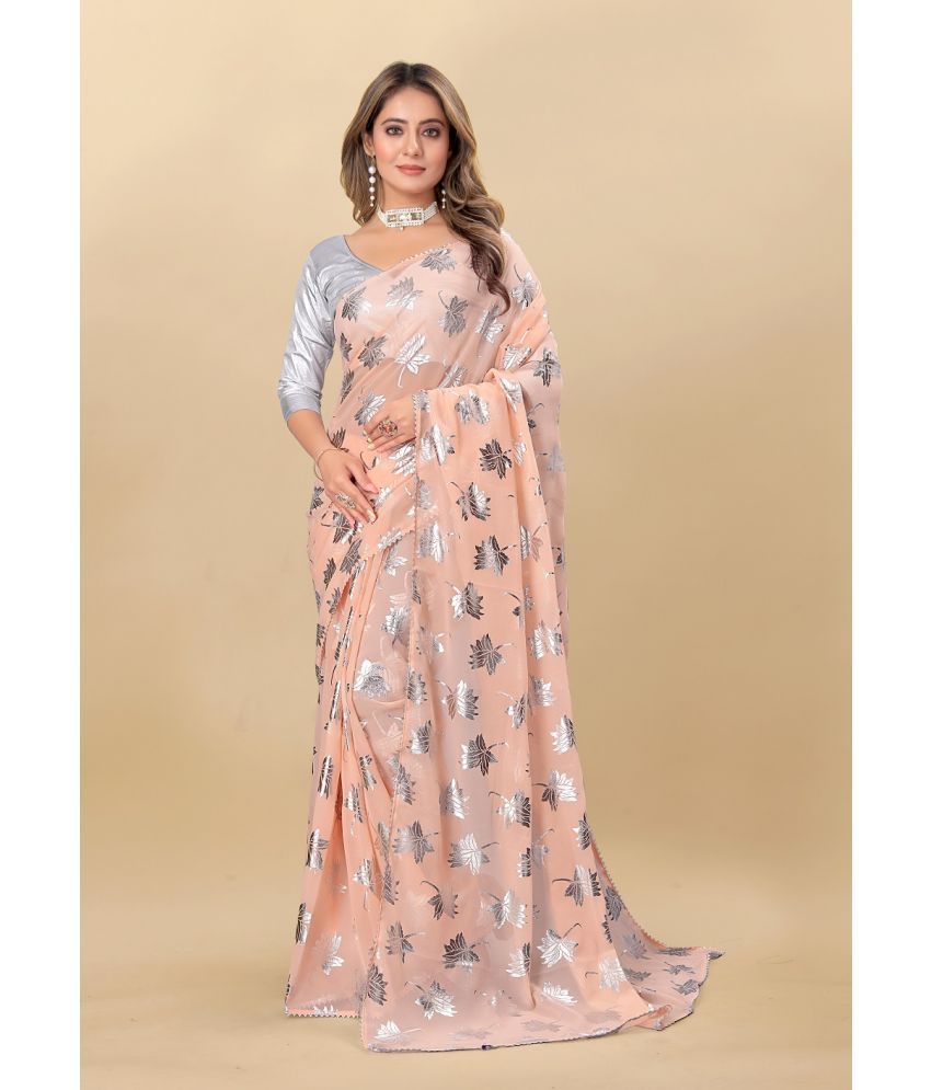     			Aardiva Georgette Printed Saree With Blouse Piece - Peach ( Pack of 1 )