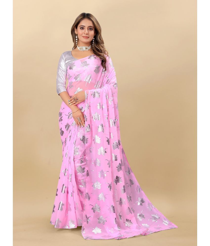     			Aardiva Georgette Printed Saree With Blouse Piece - Pink ( Pack of 1 )