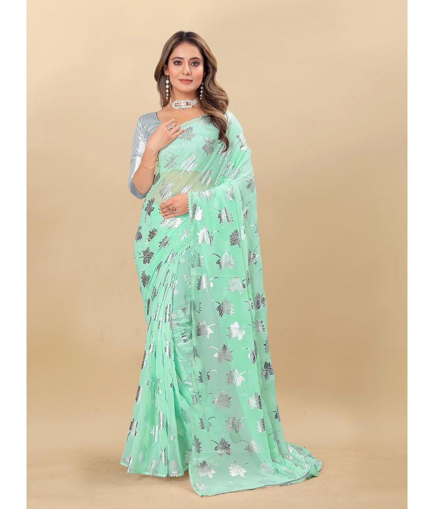     			Aardiva Georgette Printed Saree With Blouse Piece - Green ( Pack of 1 )