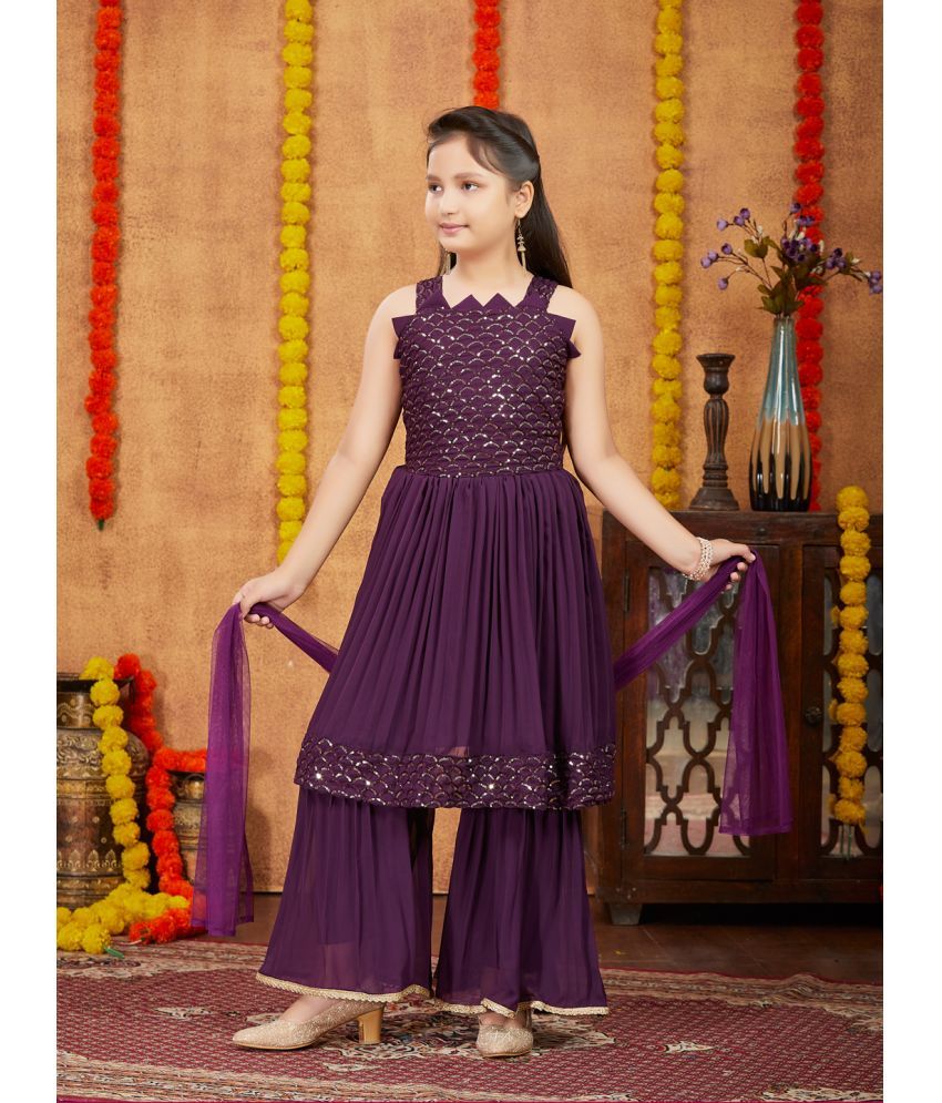     			Aarika Purple Georgette Girls Kurta and Sharara Set ( Pack of 1 )