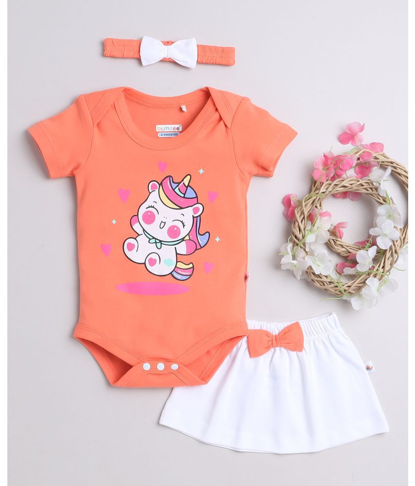     			BUMZEE Orange Cotton Baby Girl Top & Skirt ( Pack of 1 )