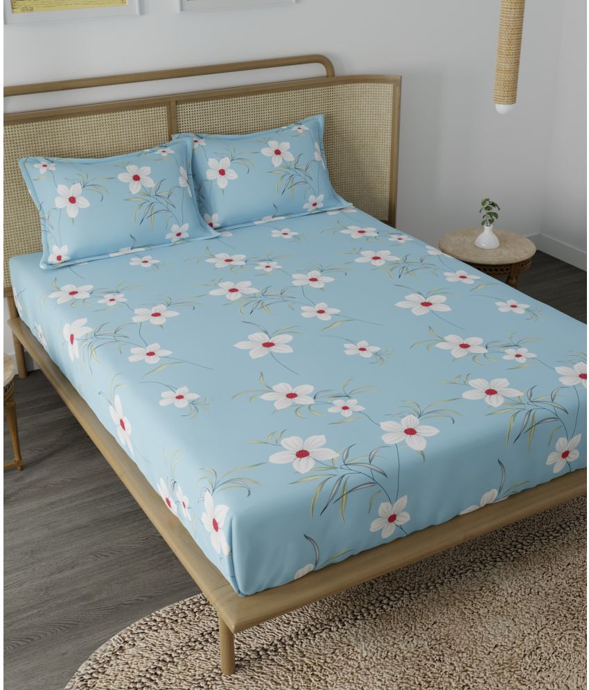     			CG HOMES Cotton Floral 1 Double Bedsheet with 2 Pillow Covers - Blue