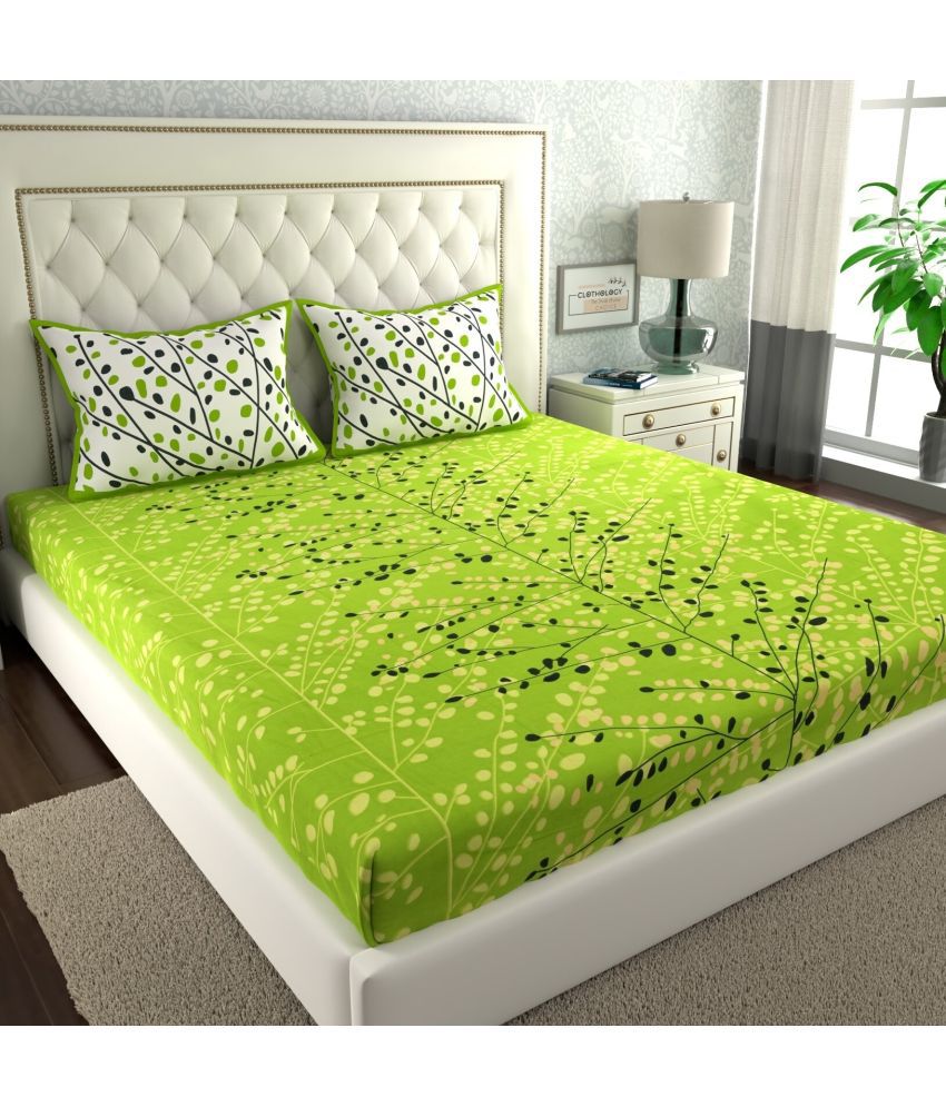     			CLOTHOLOGY Cotton Nature 1 Double Bedsheet with 2 Pillow Covers - GREEN