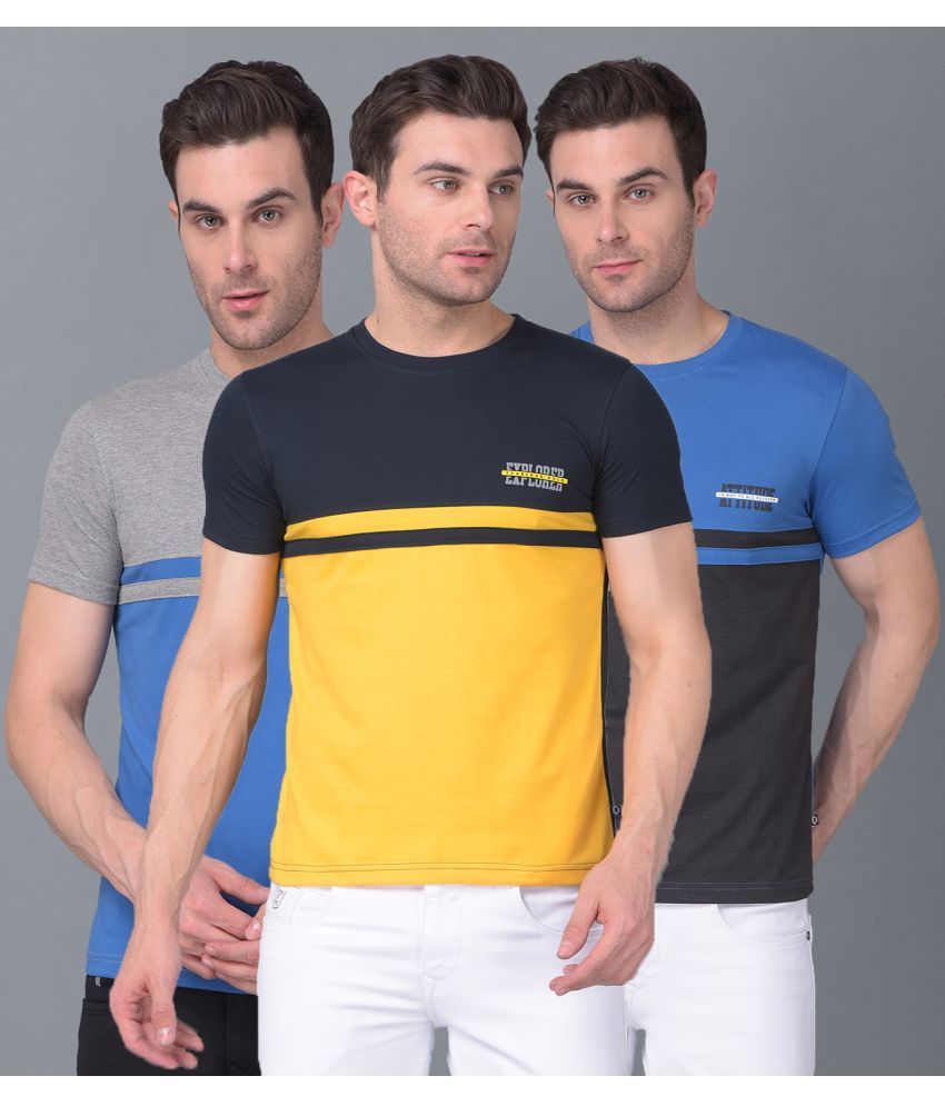     			Dollar Cotton Blend Regular Fit Colorblock Half Sleeves Men's T-Shirt - Multicolor ( Pack of 3 )