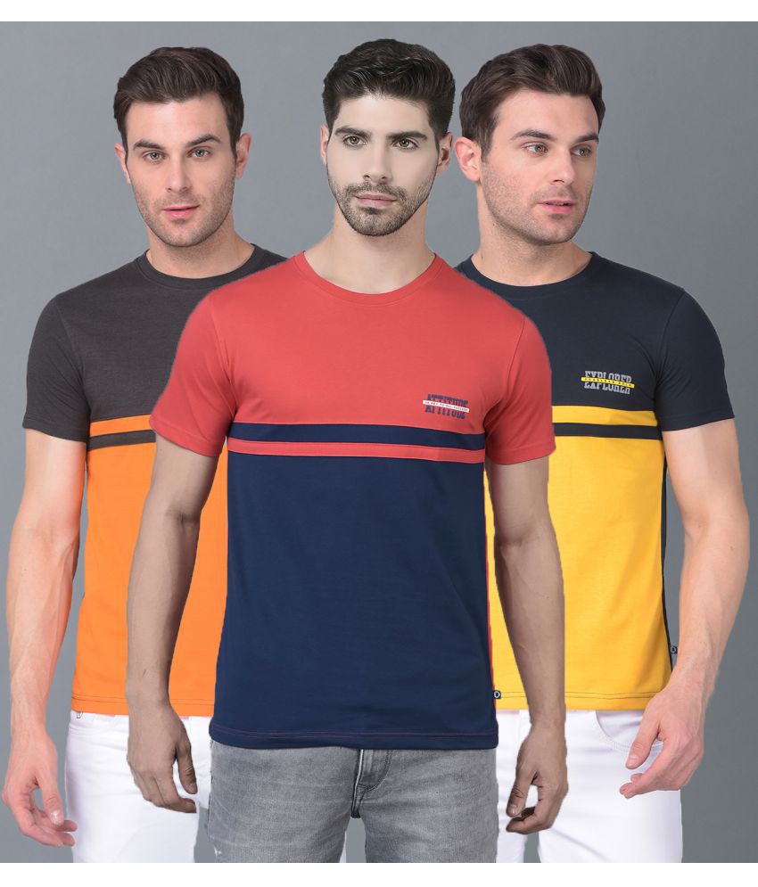     			Dollar Cotton Blend Regular Fit Colorblock Half Sleeves Men's T-Shirt - Multicolor ( Pack of 3 )