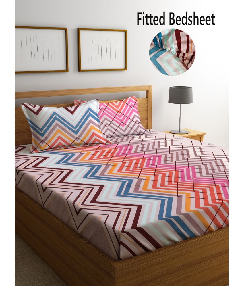     			FABINALIV Poly Cotton Geometric Fitted Fitted bedsheet with 2 Pillow Covers ( King Size ) - Multi