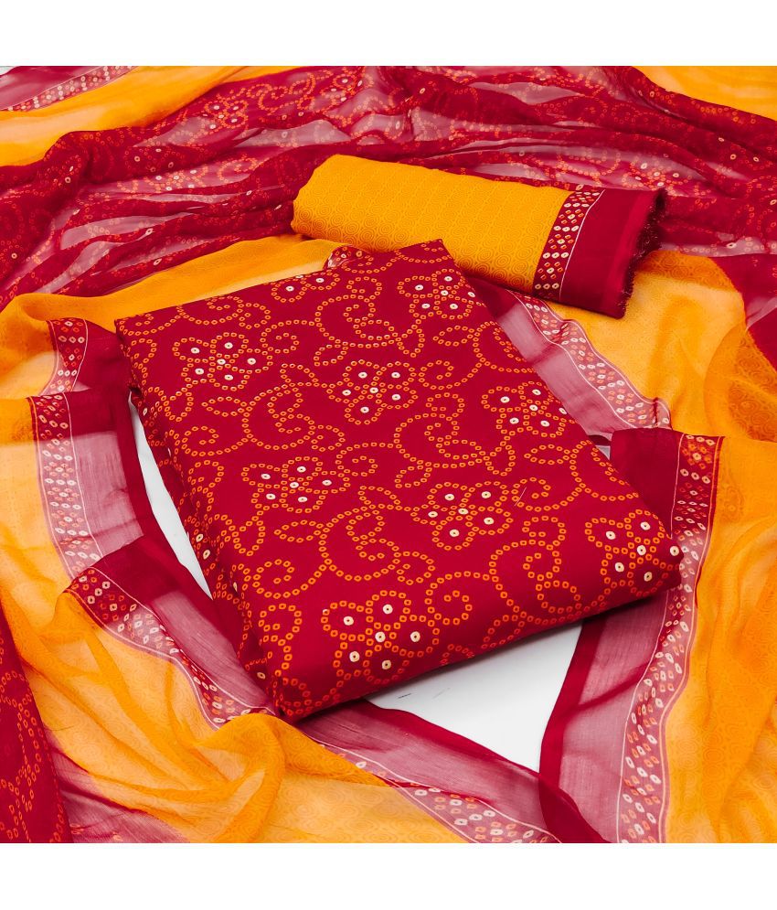     			Kashvi Unstitched Crepe Printed Dress Material - Red ( Pack of 1 )