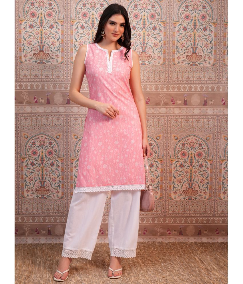     			Ketch Polyester Printed Straight Women's Kurti - Pink ( Pack of 1 )