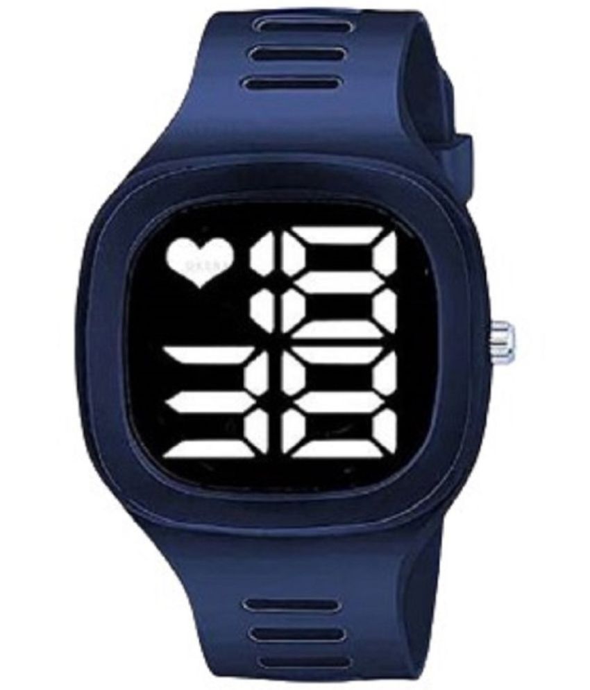     			Rhonium Blue PU Digital Men's Watch