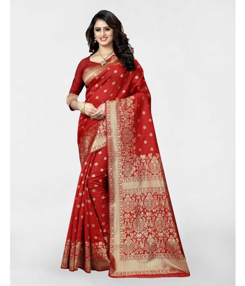     			Samah Art Silk Embellished Saree With Blouse Piece - Red ( Pack of 1 )
