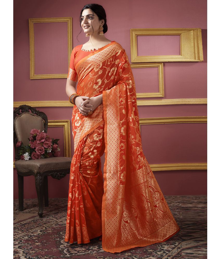     			Samah Art Silk Embellished Saree With Blouse Piece - Orange ( Pack of 1 )