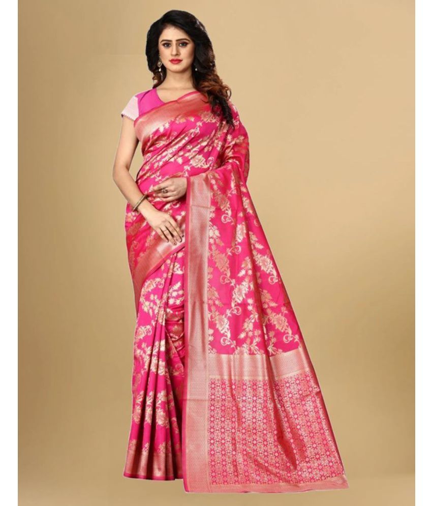     			Samah Art Silk Woven Saree With Blouse Piece - Pink ( Pack of 1 )