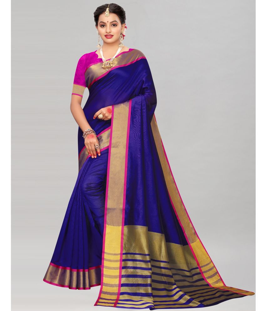     			Samah Chanderi Woven Saree With Blouse Piece - Navy Blue ( Pack of 1 )