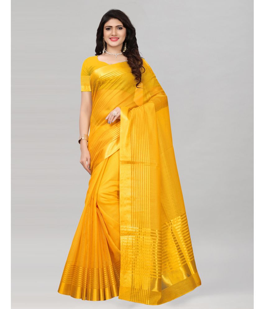     			Samah Cotton Silk Woven Saree With Blouse Piece - Yellow ( Pack of 1 )