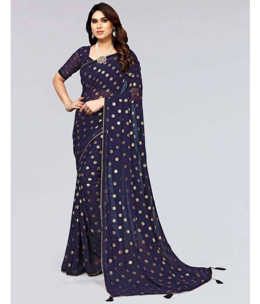     			Samah Georgette Printed Saree With Blouse Piece - Navy Blue ( Pack of 1 )