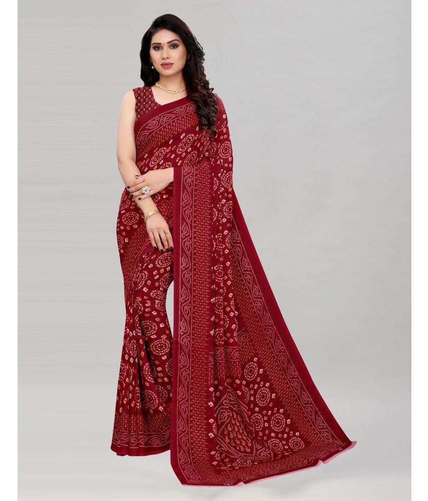     			Samah Georgette Printed Saree With Blouse Piece - Maroon ( Pack of 1 )
