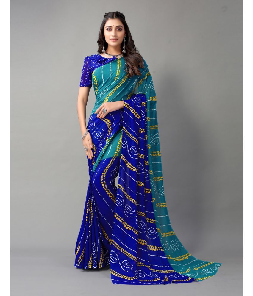     			Samah Georgette Printed Saree With Blouse Piece - Teal ( Pack of 1 )