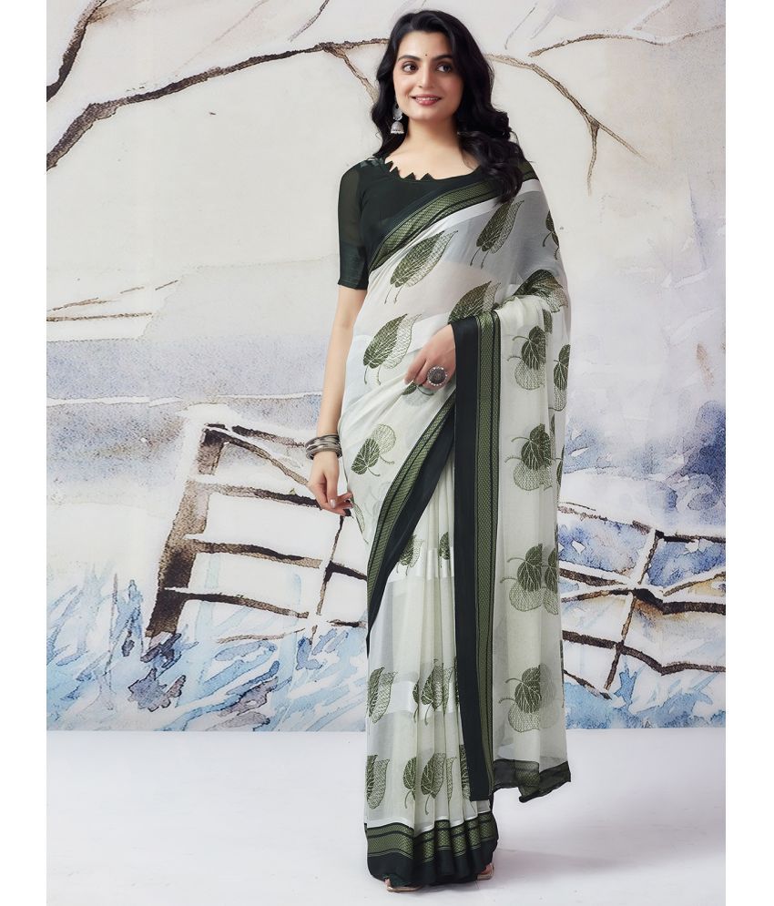     			Samah Georgette Printed Saree With Blouse Piece - Mint Green ( Pack of 1 )