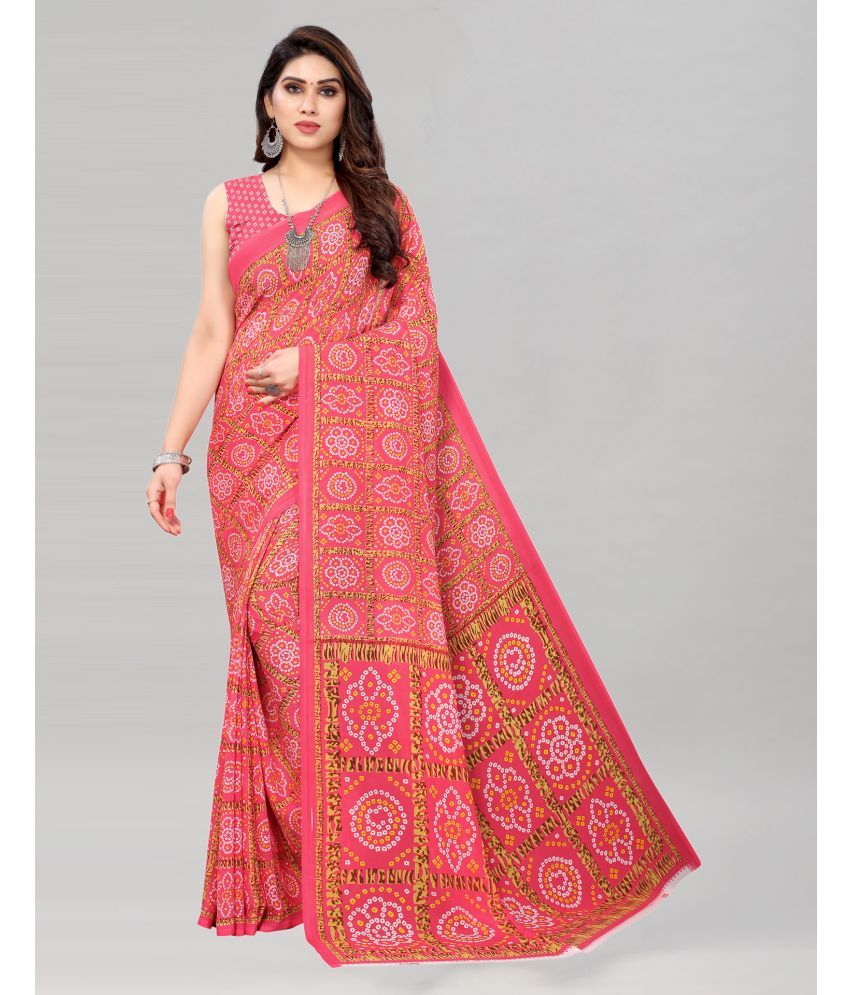     			Samah Georgette Printed Saree With Blouse Piece - Pink ( Pack of 1 )