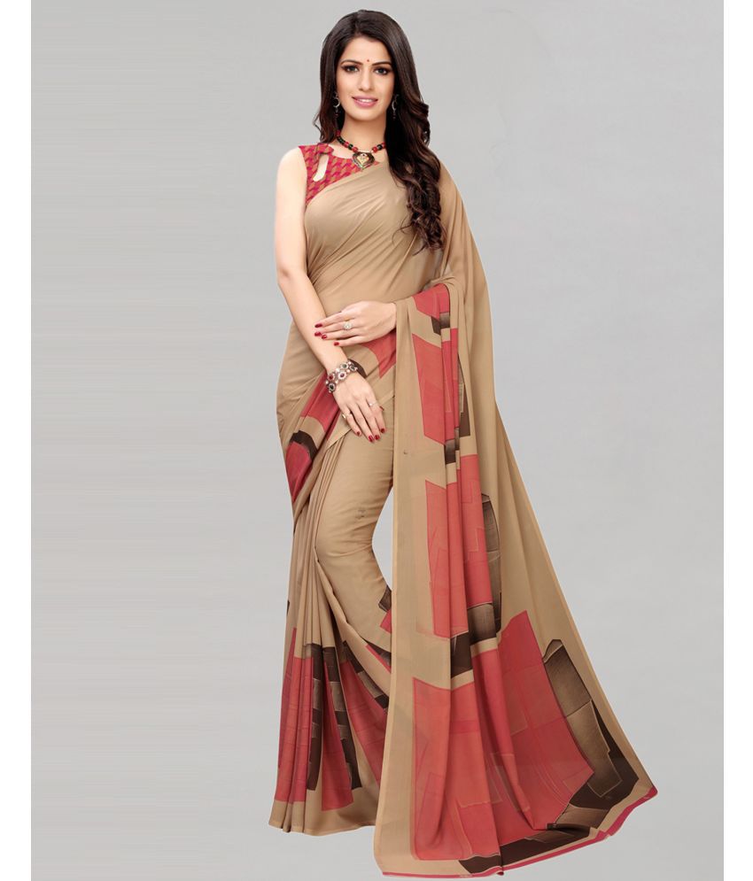     			Samah Georgette Printed Saree With Blouse Piece - Beige ( Pack of 1 )