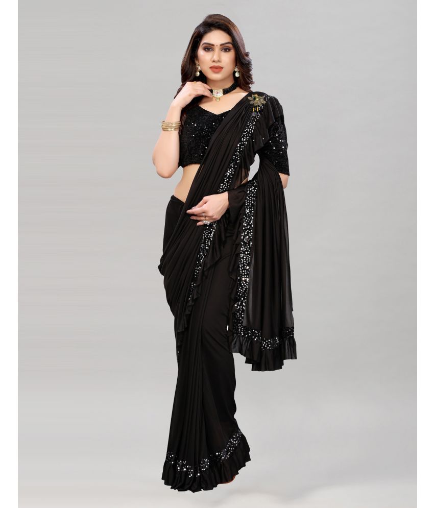     			Samah Lycra Embellished Saree With Blouse Piece - Black ( Pack of 1 )